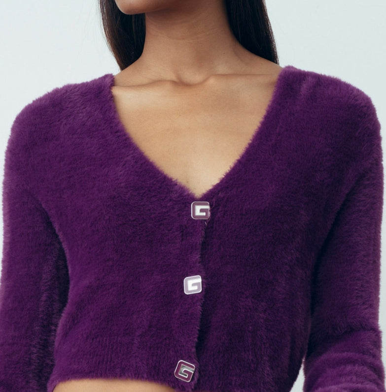 Cardigan In Maglia Viola Ciclamino - Gaëlle Paris