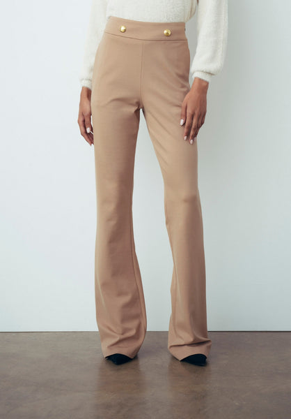 Pantalone Dritto In Punto Milano Beige Cammello - Gaëlle Paris