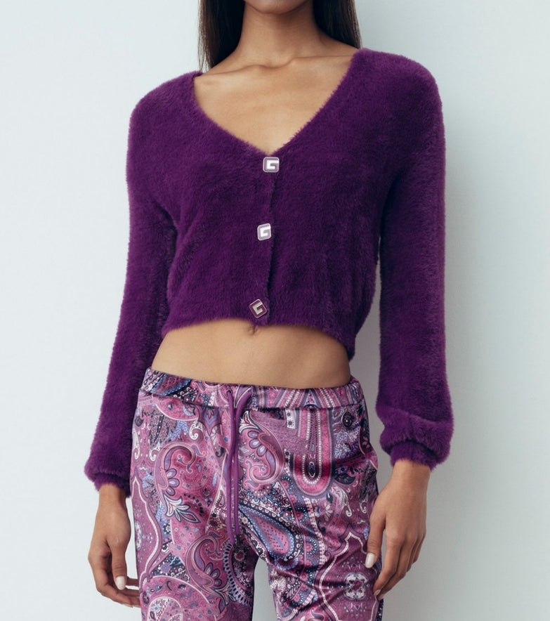 Cardigan In Maglia Viola Ciclamino - Gaëlle Paris