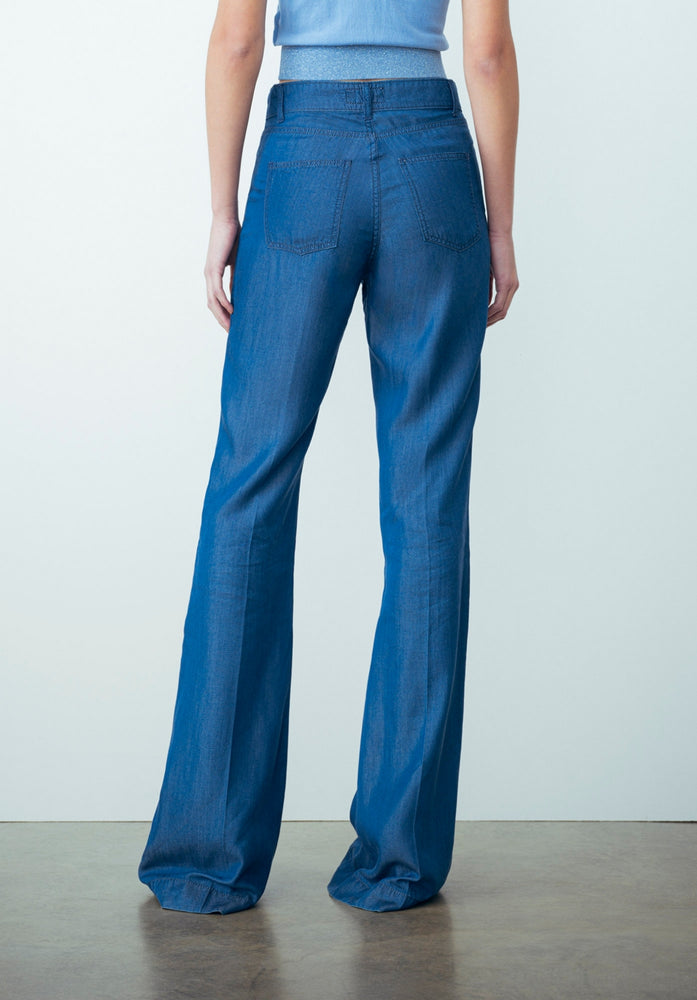 Pantalone Flare In Denim Blu - Gaëlle Paris