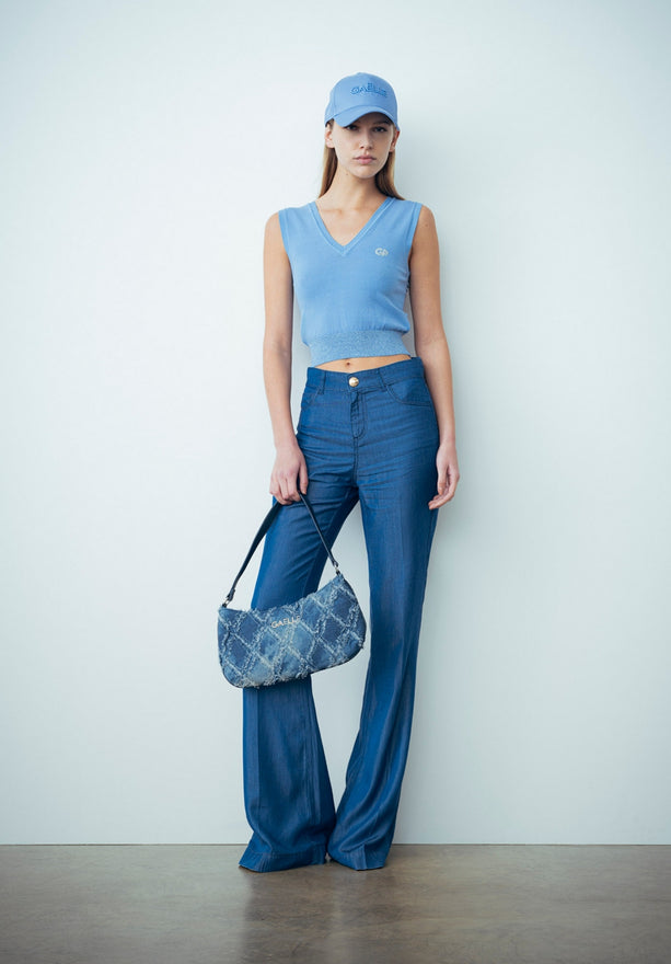 Pantalone Flare In Denim Blu - Gaëlle Paris