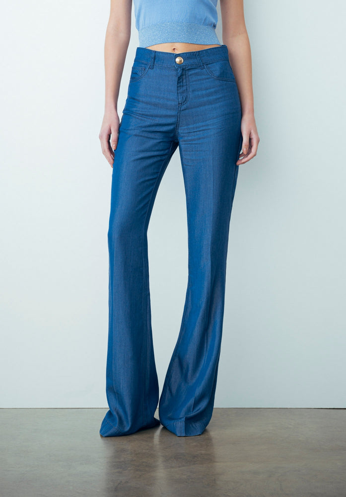 Pantalone Flare In Denim Blu - Gaëlle Paris