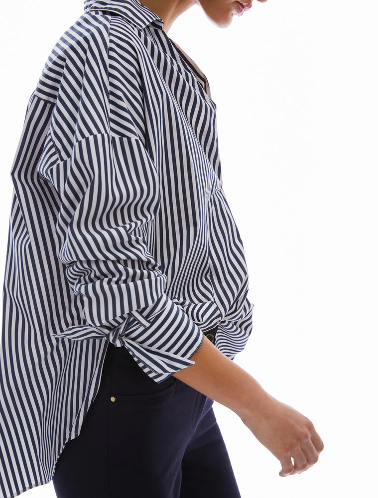 Blusa oversize in popeline a righe blu Penny Black