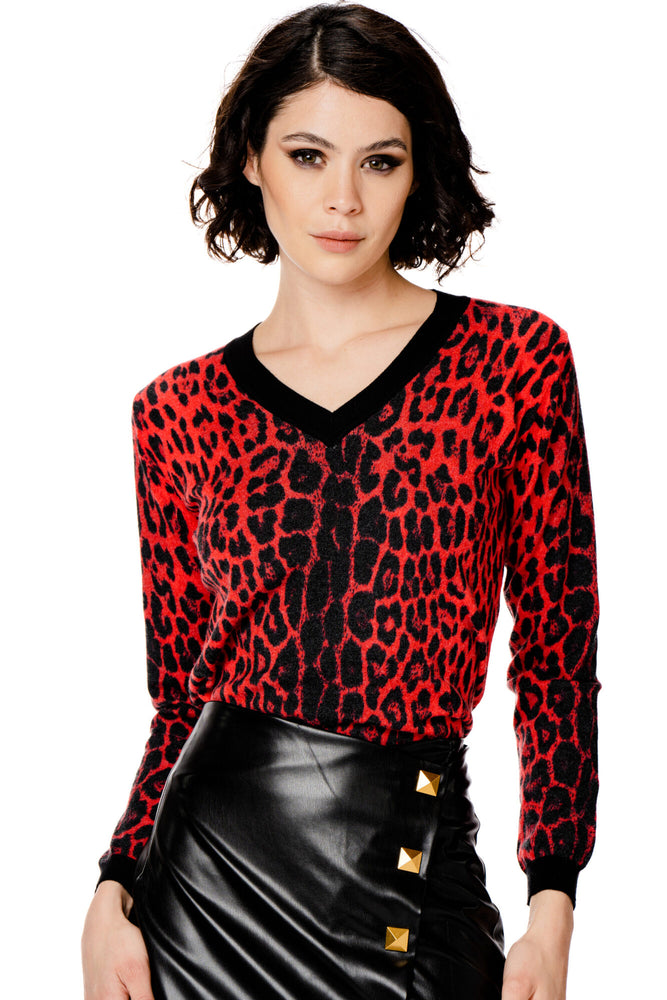 Maglia V iconica leopardata rosso No Secret