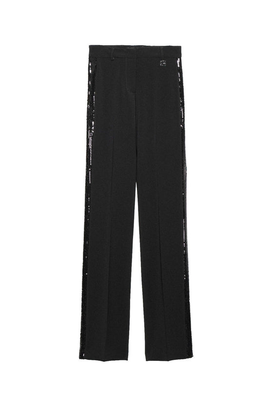 Pantalone dritto in cady nero con paillettes Gaelle